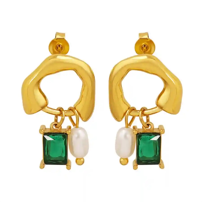 Emerald Pearl Art Hoop - Eksklusiv Forgyldt ørering