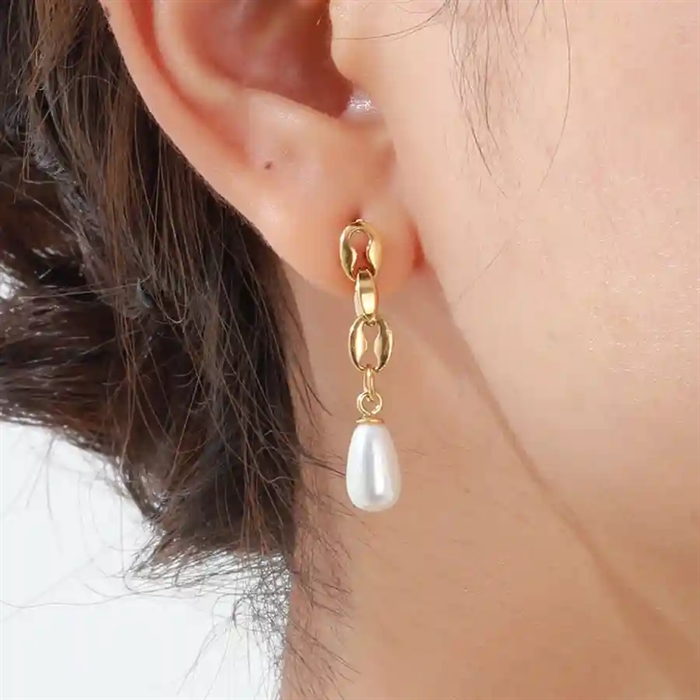 Elegant Link Pearl Drop - Forgyldt ørering med perle