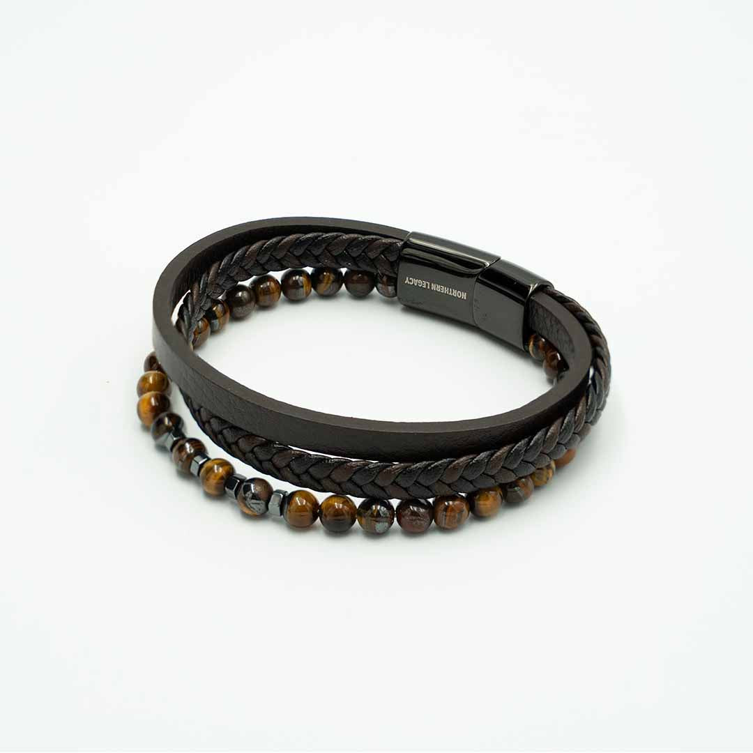 Ember Læder Og Perler Armbånd - S - 19 Cm - Herre - Northern Legacy