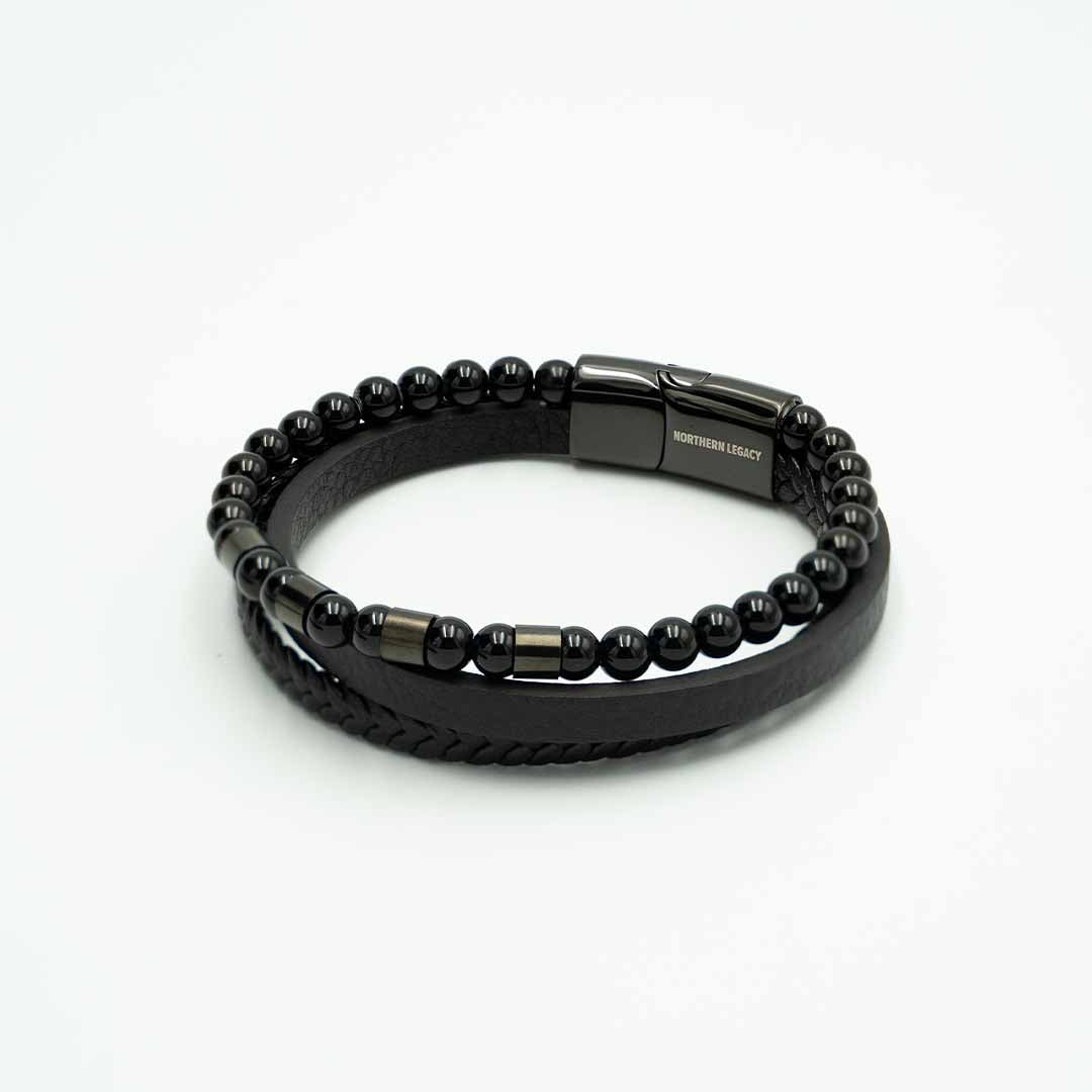 Iron Læder Og Perler Armbånd - S - 19 Cm - Herre - Northern Legacy