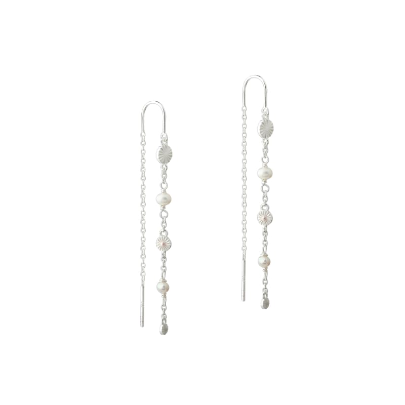 Line Earring Pearl  Silver