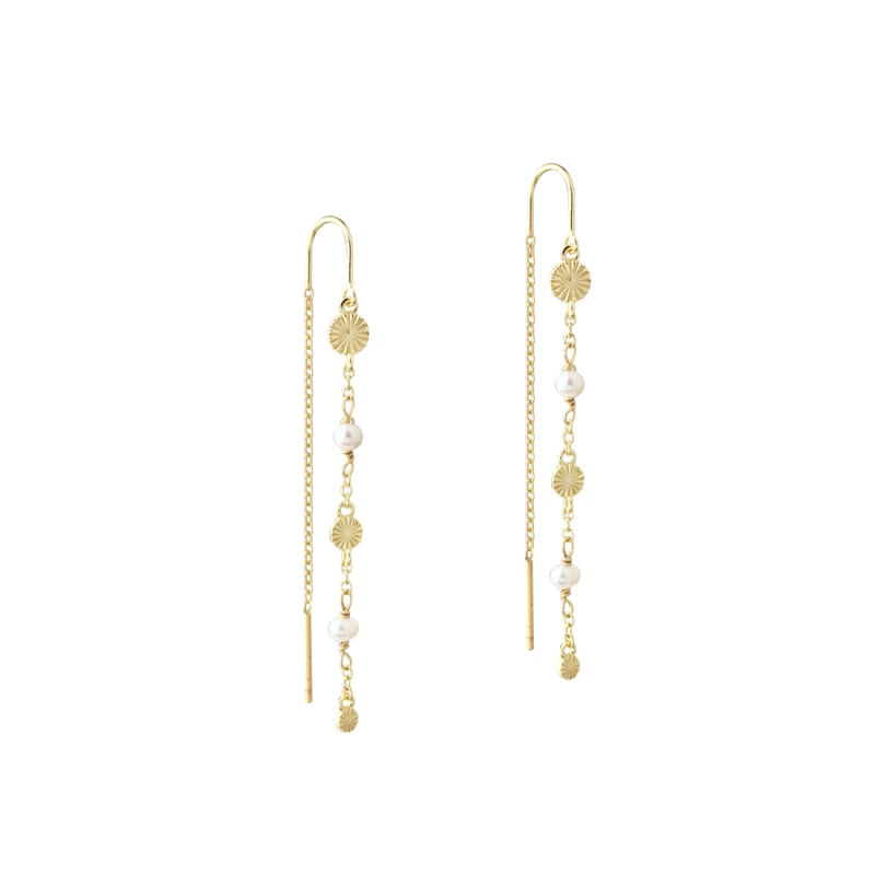 Line Earring Pearl  Golden