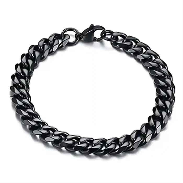 Cuban Chain Herrearmbånd I Blackcoated Rustfri Stål  -  7 Mm