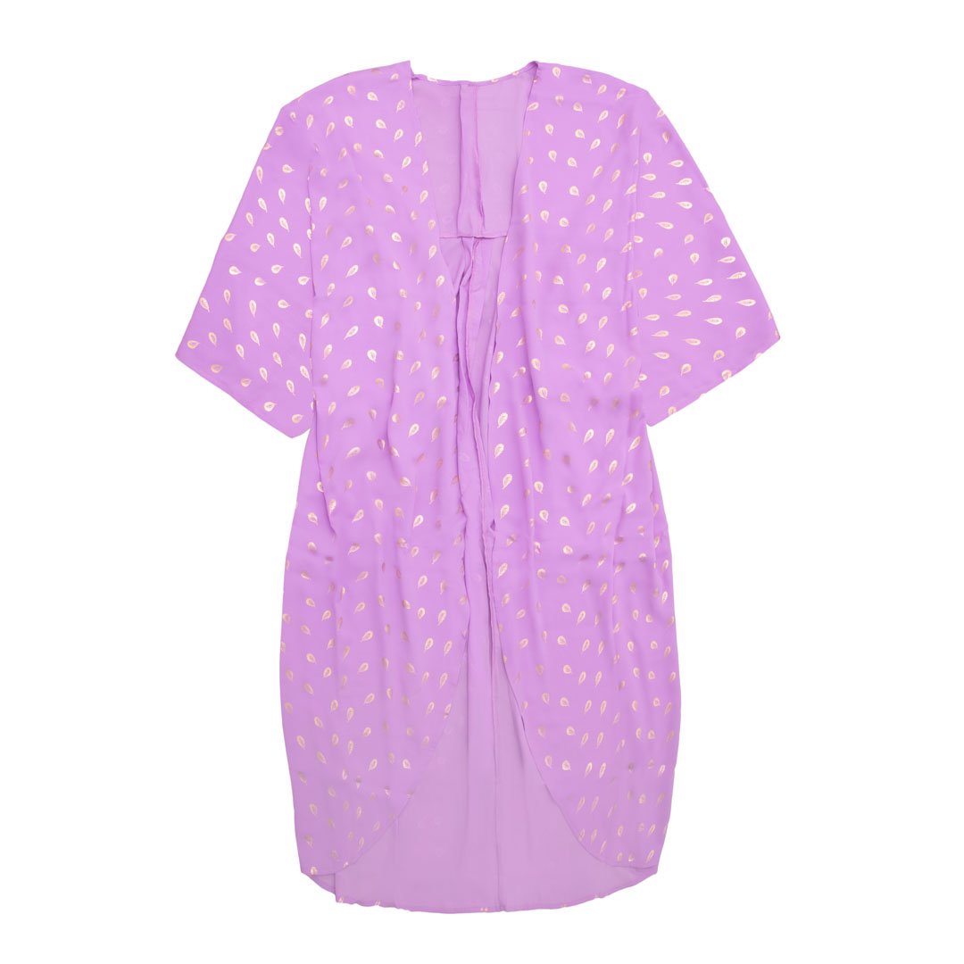 Lilla Kimono Breeze Med Fjerprint I Guld - One Size