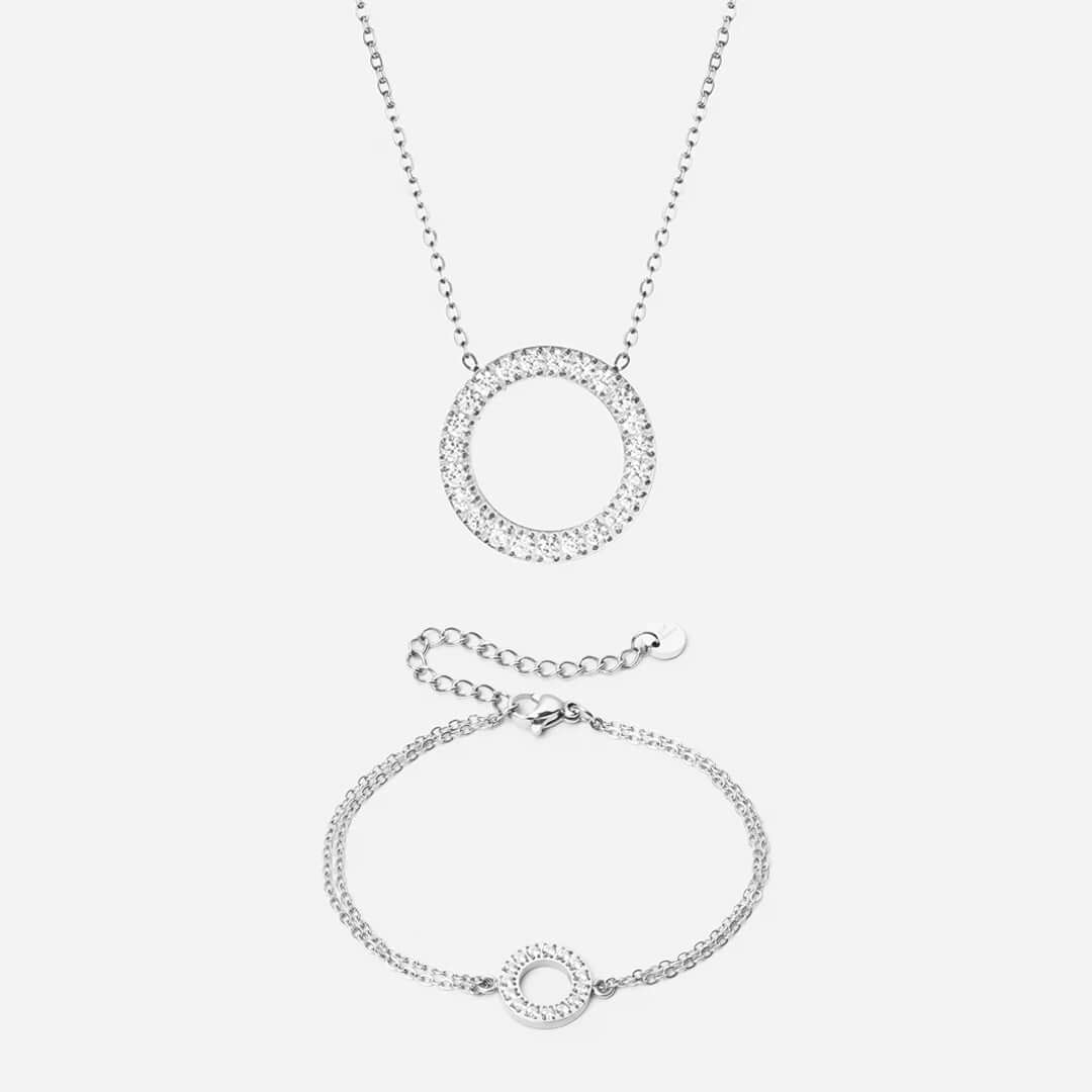 Circle Zirkon Halskæde 20mm  Armbånd 12mm Sølvfarvet