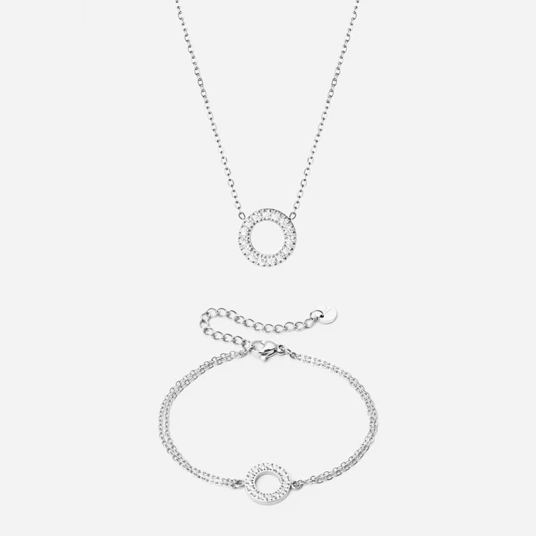 Circle Zirkon Halskæde 12mm Armbånd 12mm Sølvfarvet