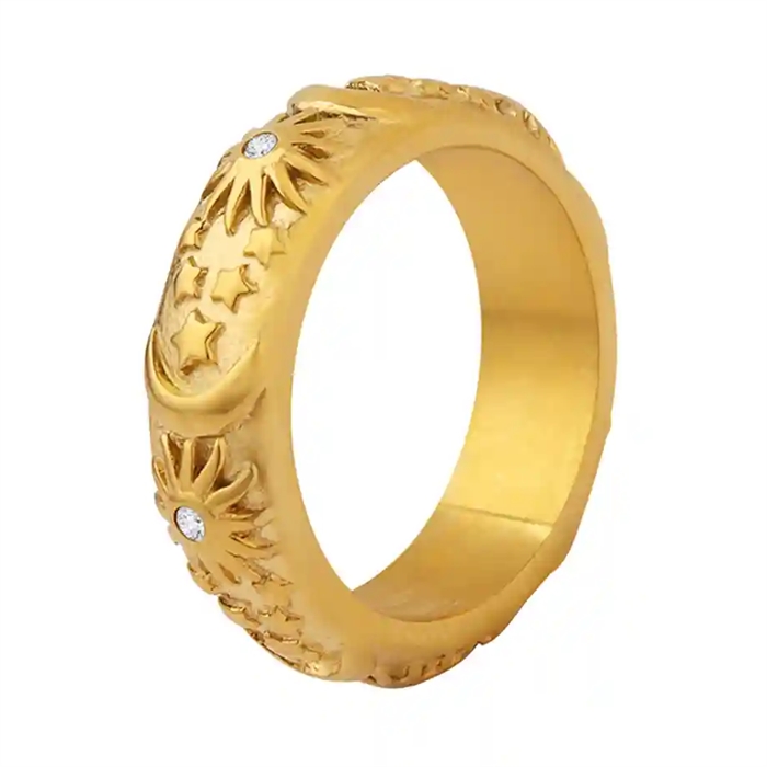 Celestial Star Ring  -  Forgyldt Ring I Rustfri Stål 6 Mm