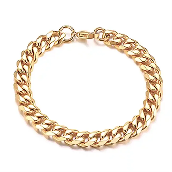 Cuban Chain Herrearmbånd I Forgyldt Rustfri Stål  -  7 Mm