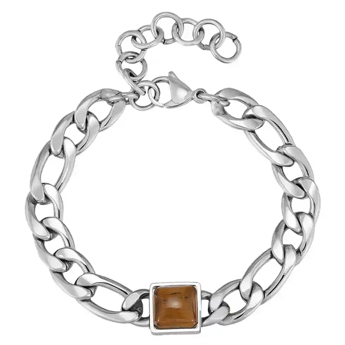 Tiger Eye Chain Bracelet  -  Herrearmbånd I Rustfrit Stål