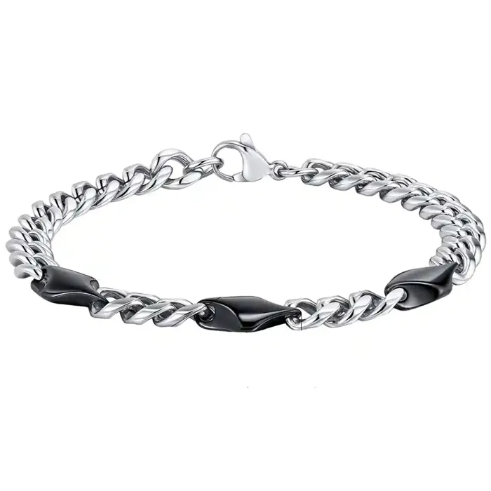 Black Steel Chain Bracelet - Herrearmbånd I Rustfrit Stål