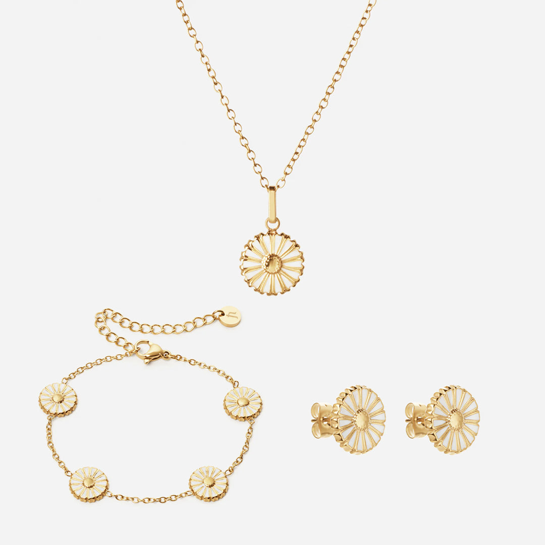 Marguerit Halskæde øreringe Armbånd 18k Guldbelagt