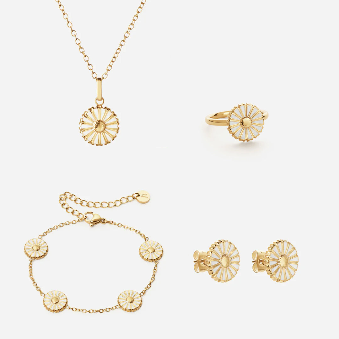 Marguerit Halskæde Armbånd øreringe Ring 18k Guldbelagt
