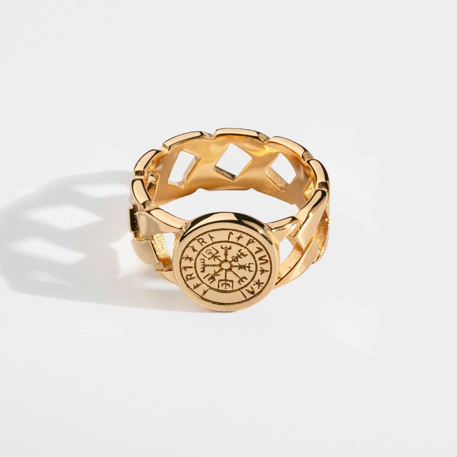 Vegvisir Chain Signature - Guldtonet Ring - Str 6 - Herre - Northern Legacy
