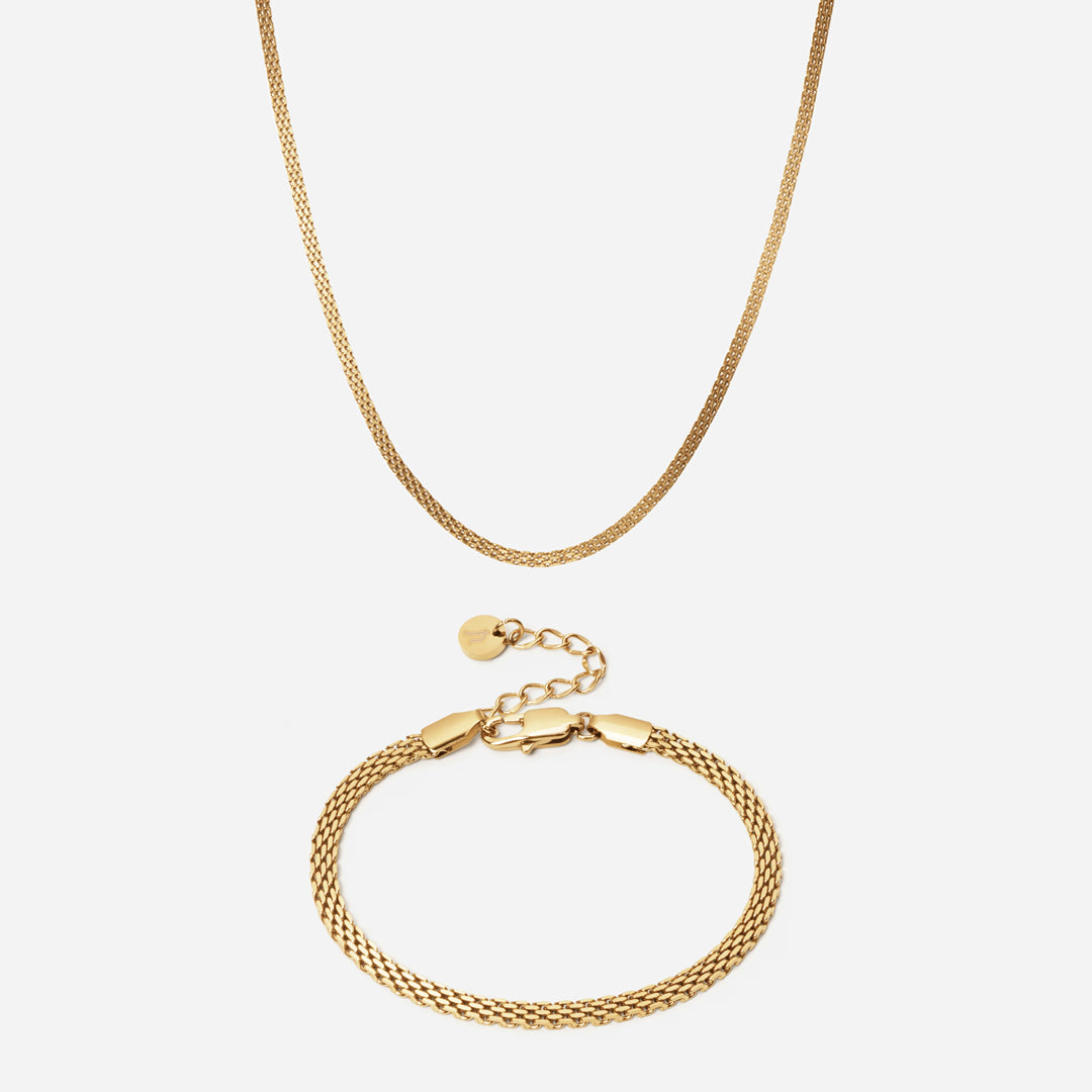 Mesh Halskæde  Armbånd 18k Guldbelagt 3mm