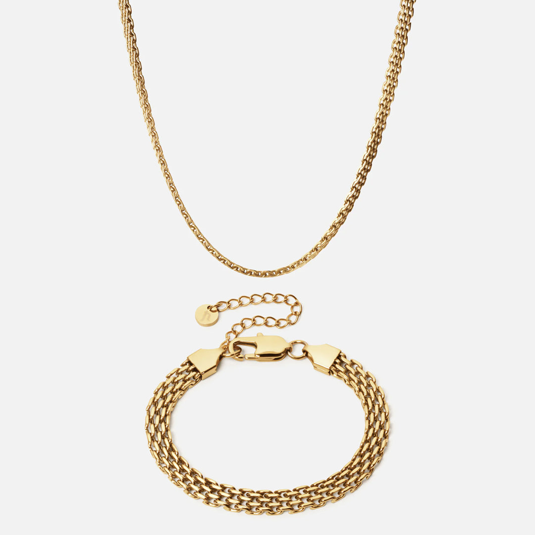 Mesh Halskæde  Armbånd 18k Guldbelagt 6mm