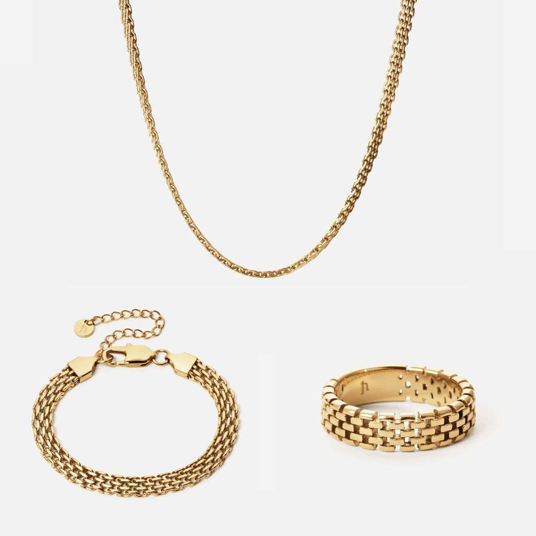 Mesh Halskæde  Armbånd  Ring 18k Guldbelagt 6mm