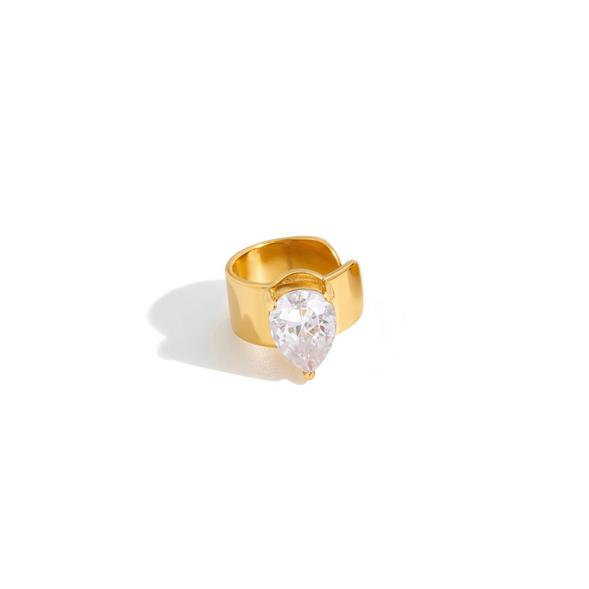 Cuff  ørering - Crystalcurvecuff - Onesize Regulerbar Størrelse - 18 Karat Forgyldning