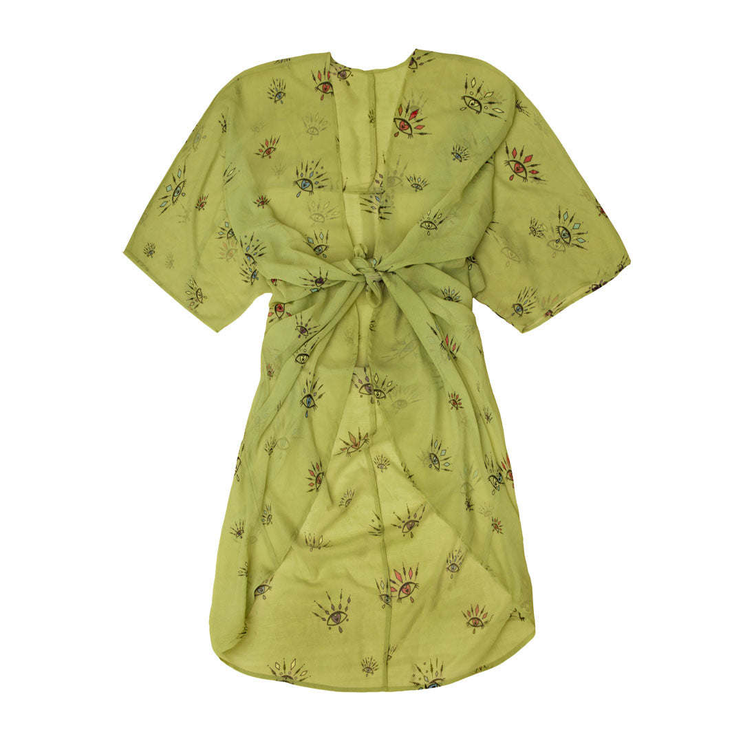 Lys Camo Grøn Kimono Breeze Med øje Mønster I Farver - One Size