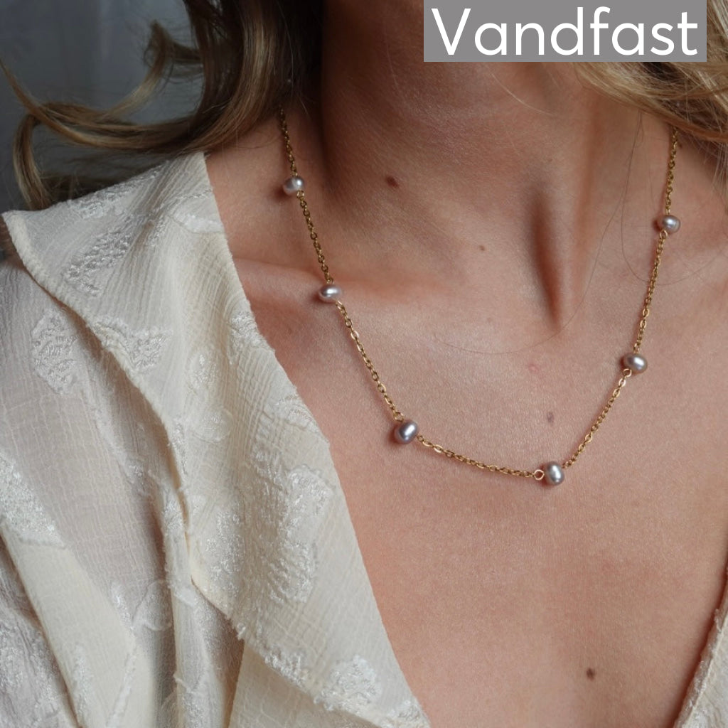 Annebrauner Pearl Grey Halskæde 18k Guldbelagt