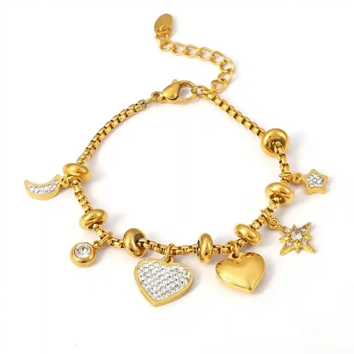 Celeste Charm Armbånd  -  Forgyldt ædelstål Med Hjerte Og Stjerner