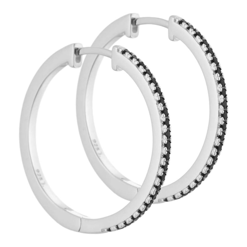 Claire - 25 Mm Creoler I Sterling Sølv Med Black Diamond Zirkonia