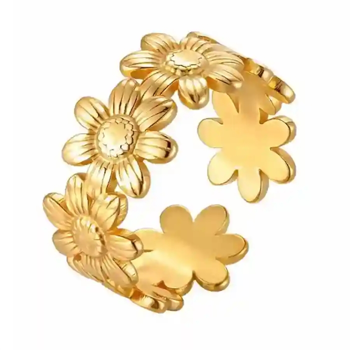 Flora Ring - Forgyldt Blomsterring 7 Mm Justerbar