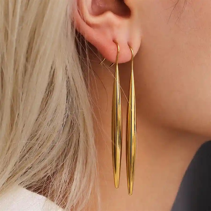Drop Long ørering - Lang Forgyldt ørering I ædelstål 6 Cm