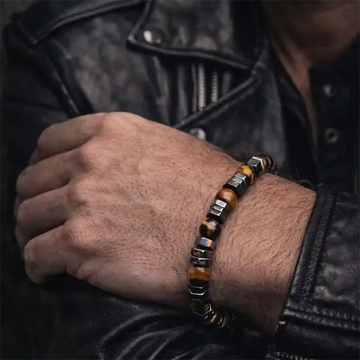Tiger  -  Herrearmbånd Med Tiger Eye Og Hematit 8 Mm