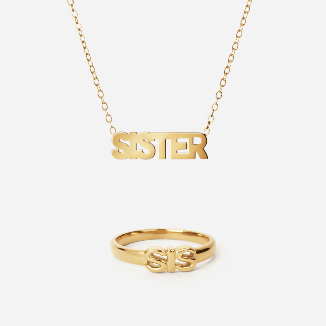 Sister Halskæde Sis Ring 18k Guldbelagt