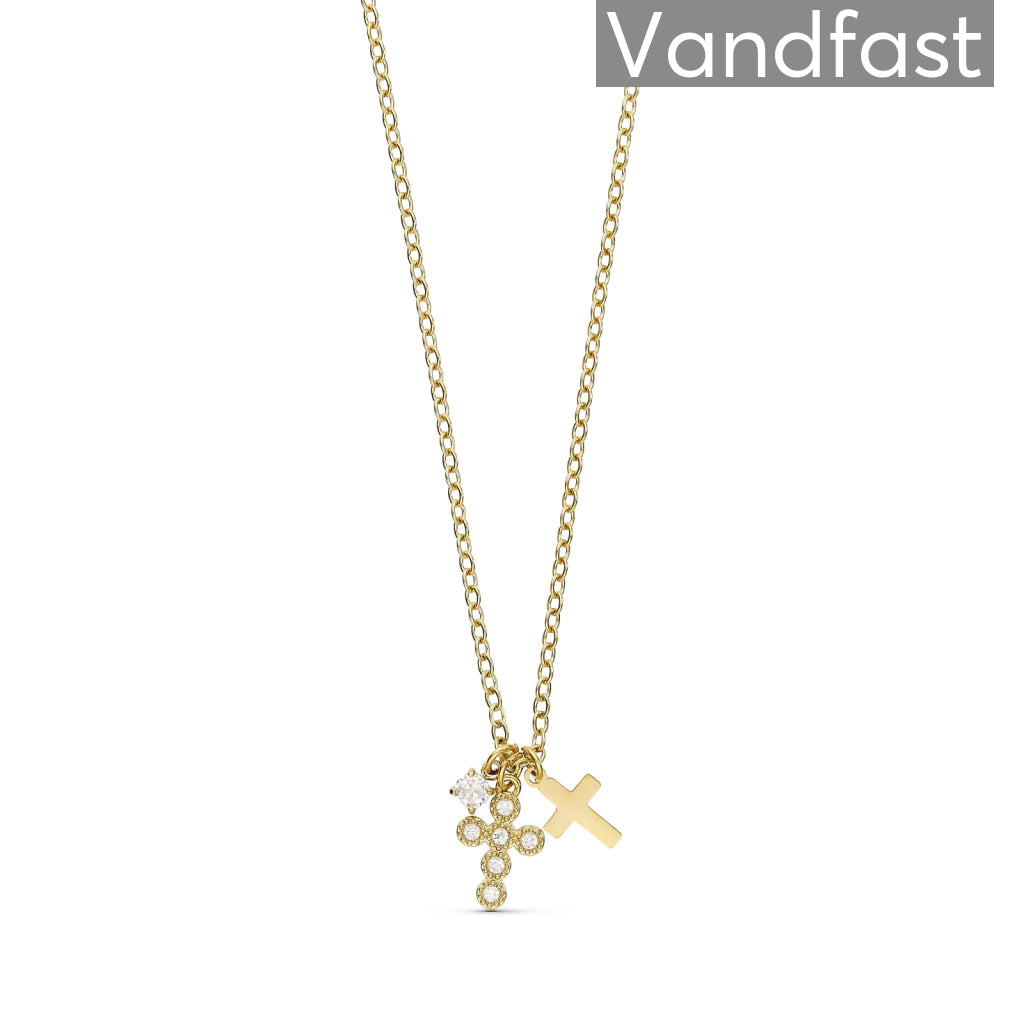 Annebrauner Elegant Zirconia Cross Halskæde 18k Guldbelagt