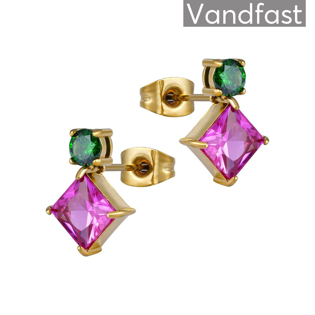 Annebrauner Princess Square Greenrose øreringe 18k Guldbelagt