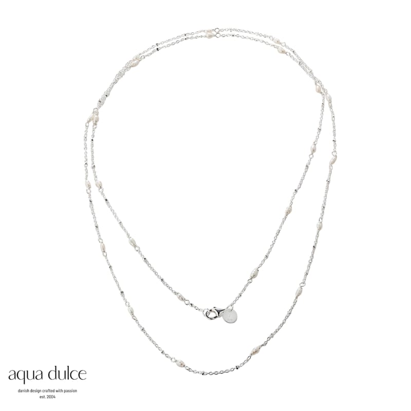 Rice Dots Long Necklace  Silver