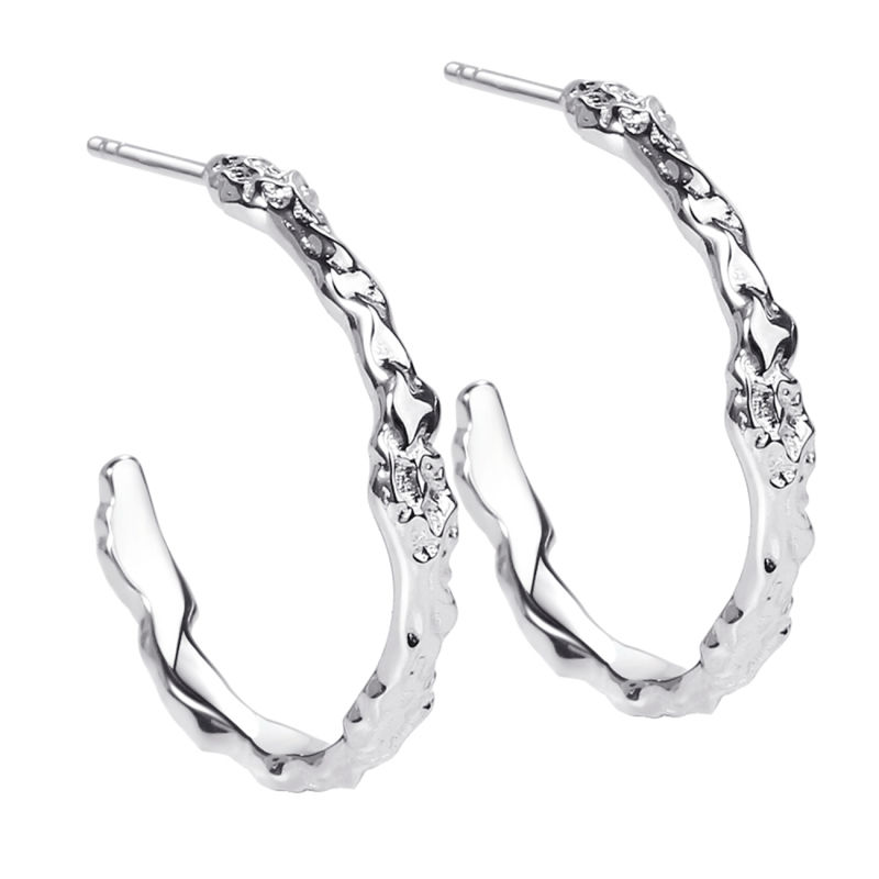 Mila Hoop 25 Mm Hoops I Sterling Sølv Med Ruflet Overflade