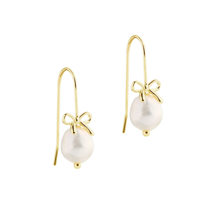 Bow  Pearls Earhook  Golden