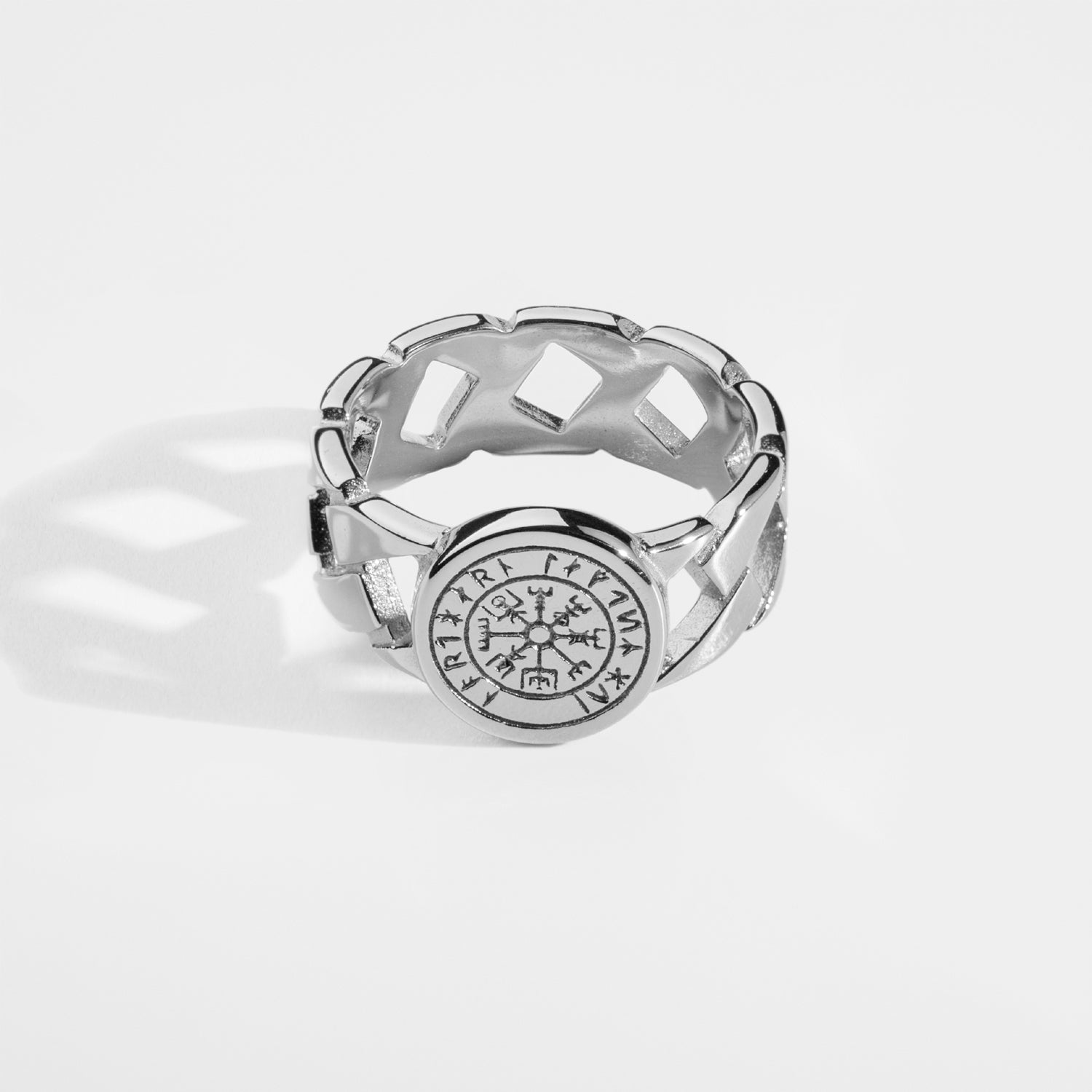 Vegvisir Chain Signature - Sølvtonet Ring - Str 6 - Herre - Northern Legacy