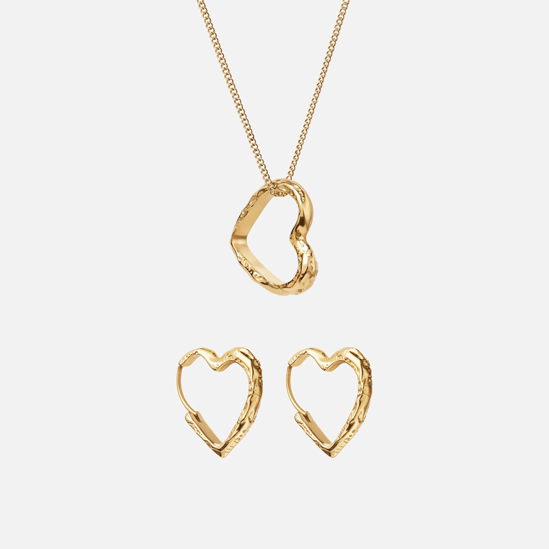 Lava Heart Halskæde  Lava Heart Hoops øreringe 18k Guldbelagt