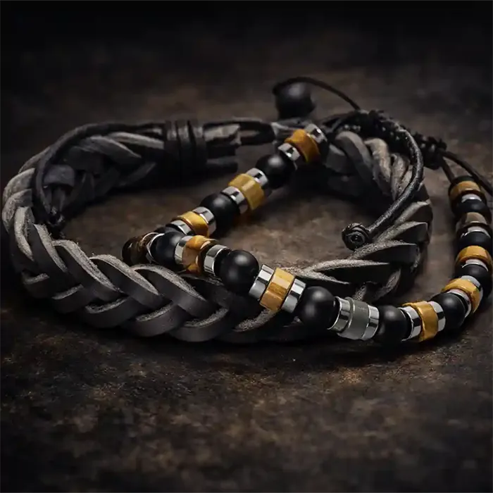 Armbåndsæt  Læderarmbånd  Perlearmbånd I Maskulint Design