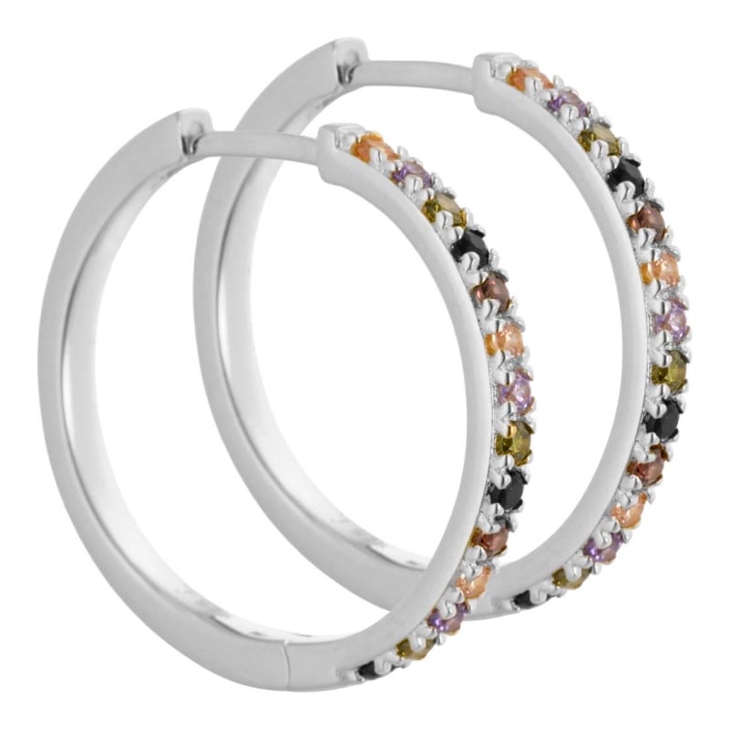 Vigga - 25 Mm Creoler I Sterling Sølv Med Lilla Røg Sorte Champagne  Oliven Zirkonia