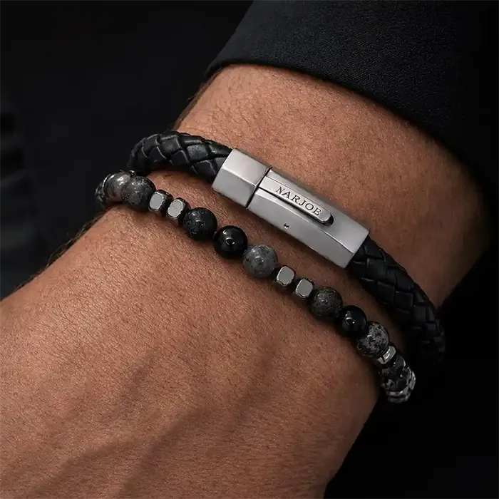 Thomaz Rå Læder Og Sten I Perfekt Kombination Armbåndsæt