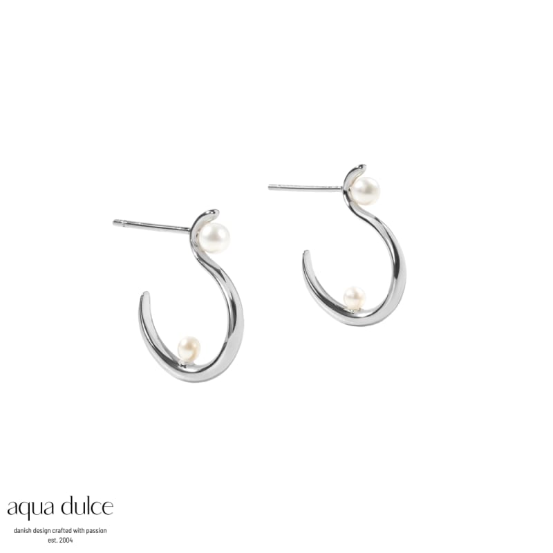 Swan Pearl Hoop Medium  Silver