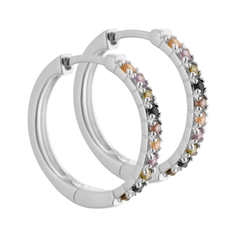 Vigga - 20 Mm Creoler I Sterling Sølv Med Lilla Røg Sorte Champagne  Oliven Zirkonia