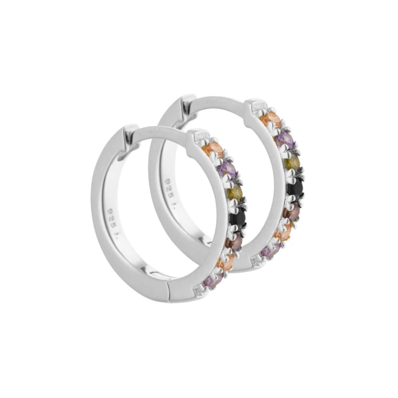 Vigga - 15 Mm Creoler I Sterling Sølv Med Lilla Røg Sorte Champagne  Oliven Zirkonia