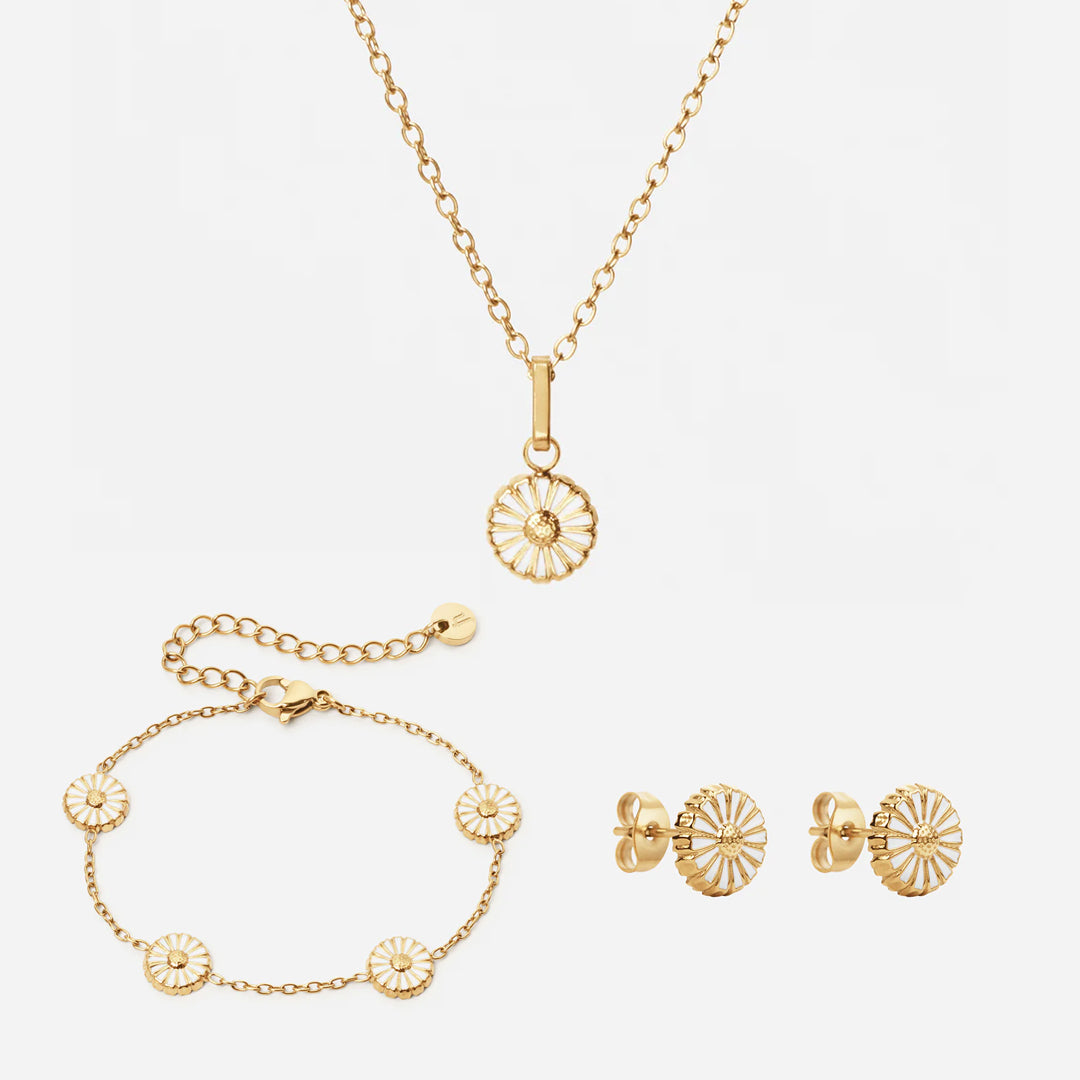 Marguerit Halskæde øreringe Armbånd 18k Guldbelagt 8mm