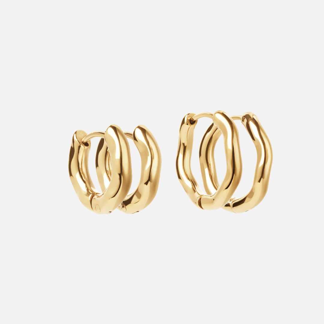 Wavy Hoops 20mm  Wavy Hoops 14mm 18k Guldbelagt
