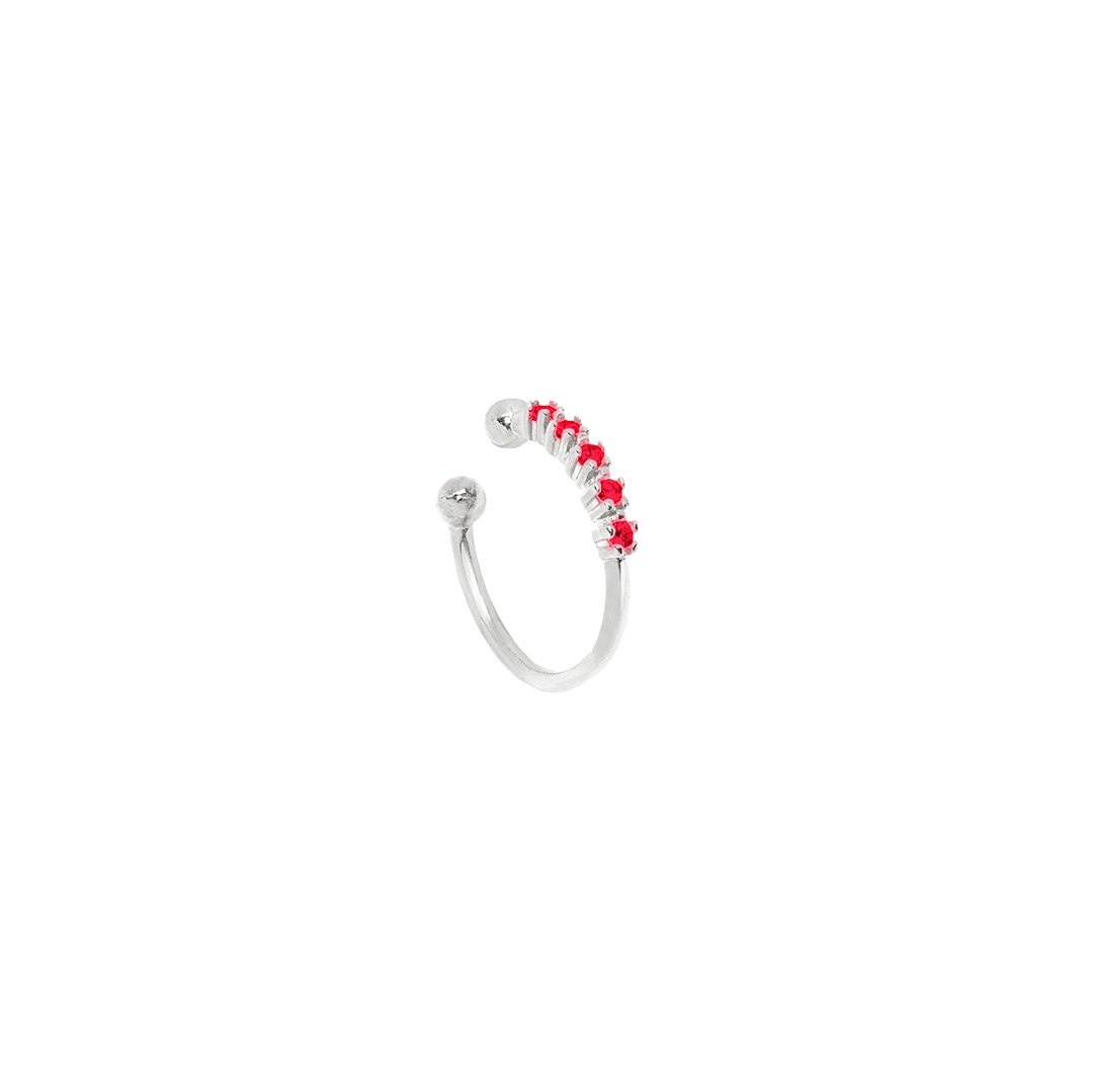 Cuff  ørering - Quintet - Onesize Regulerbar Størrelse - Sterling Med Røde Zirkoner