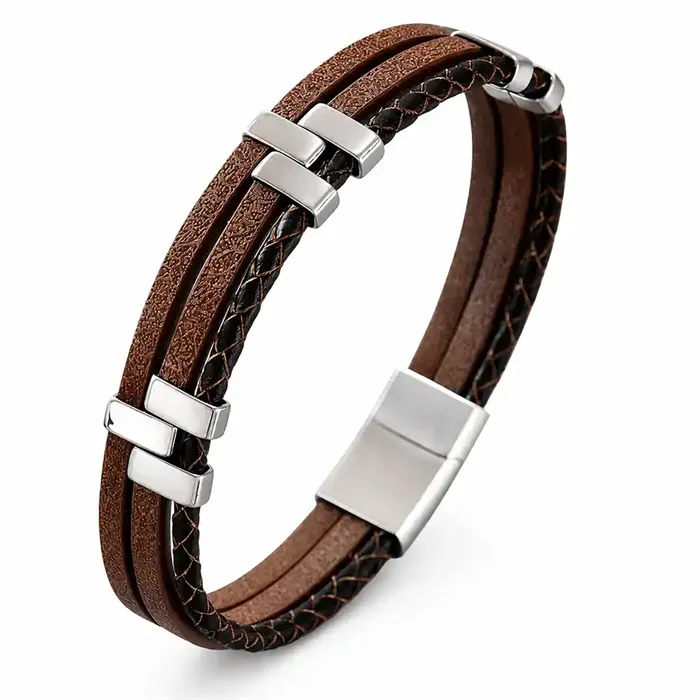 Milano Fusion Brown - Læderarmbånd Med Rustfrit Stål