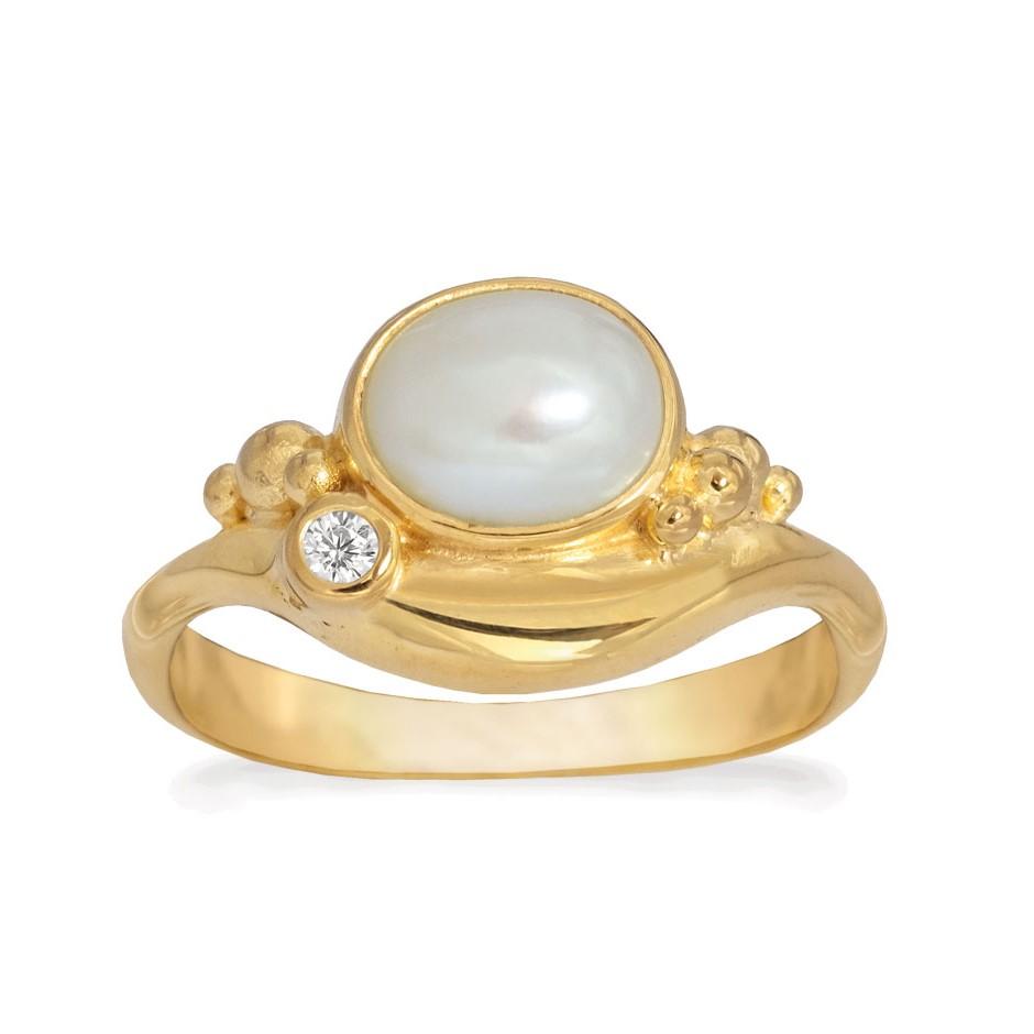 Rabinovich - Forgyldt Ring Med Hvid Perle - Pleasant Pearl - Størrelse 51