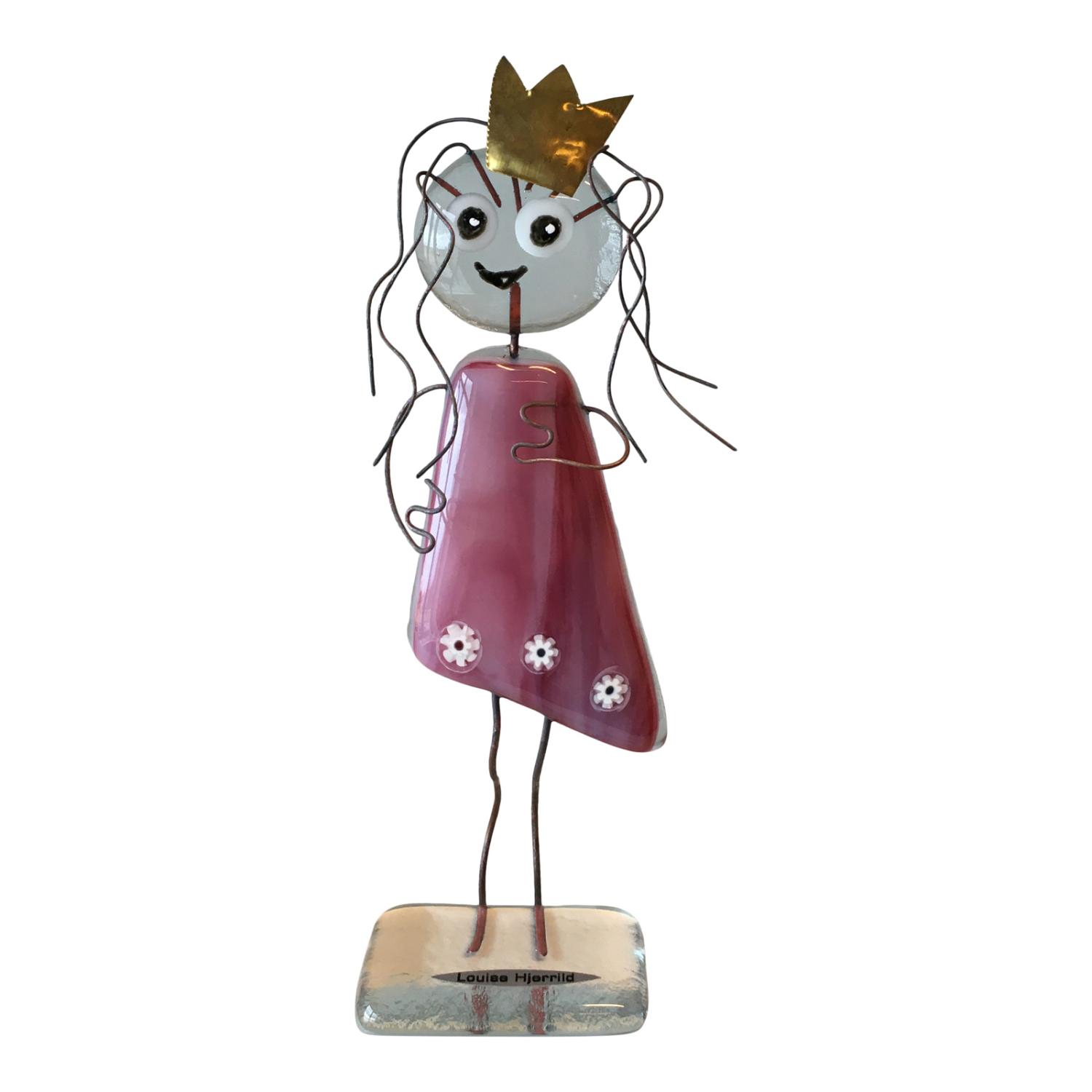 Glasfigur - Prinsesse Med Krone Og Lyserød Kjole