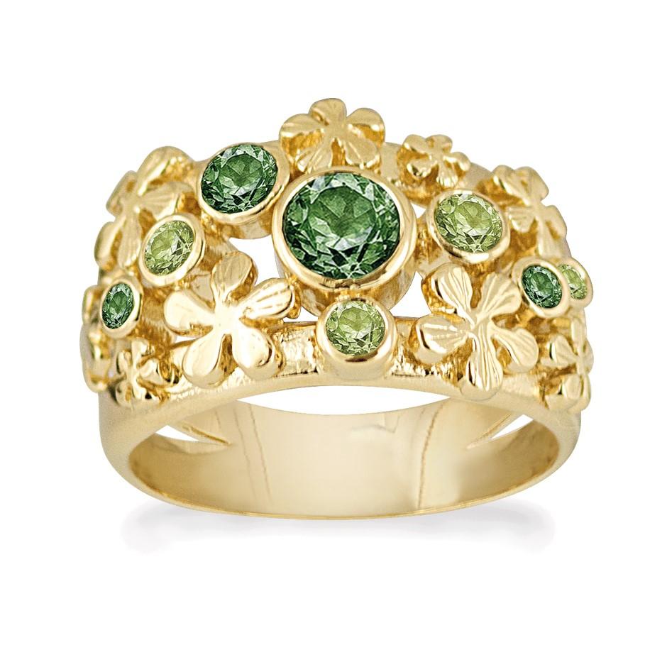 Rabinovich - Ring Med Grønne Sten Forgyldt - Primrose - Størrelse 52