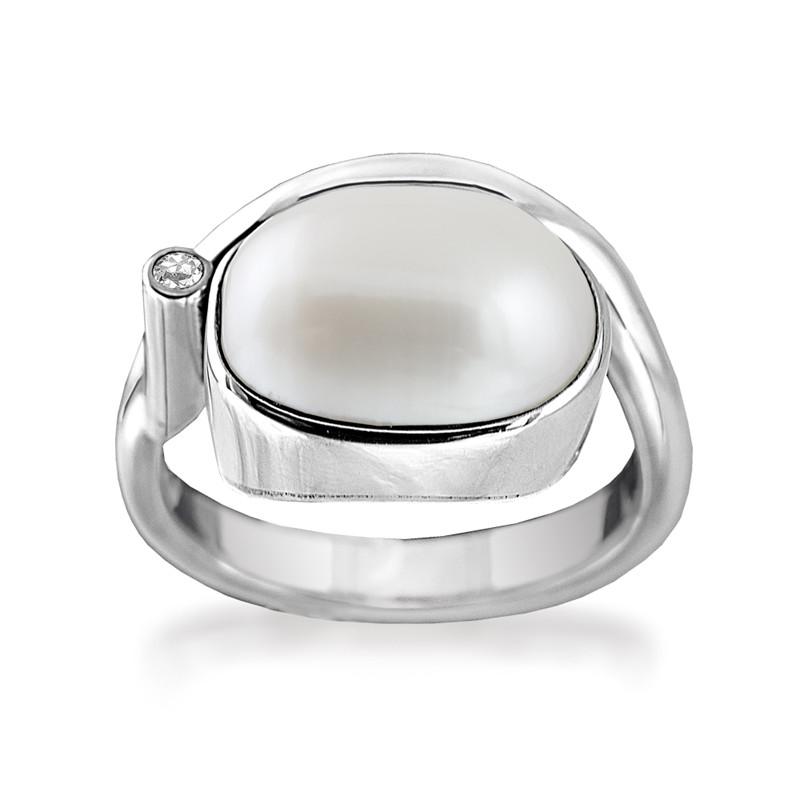 Rabinovich Oxyderet Sølv Ring Med Stor Perle Majestic White Str 52-62 - Størrelse 52